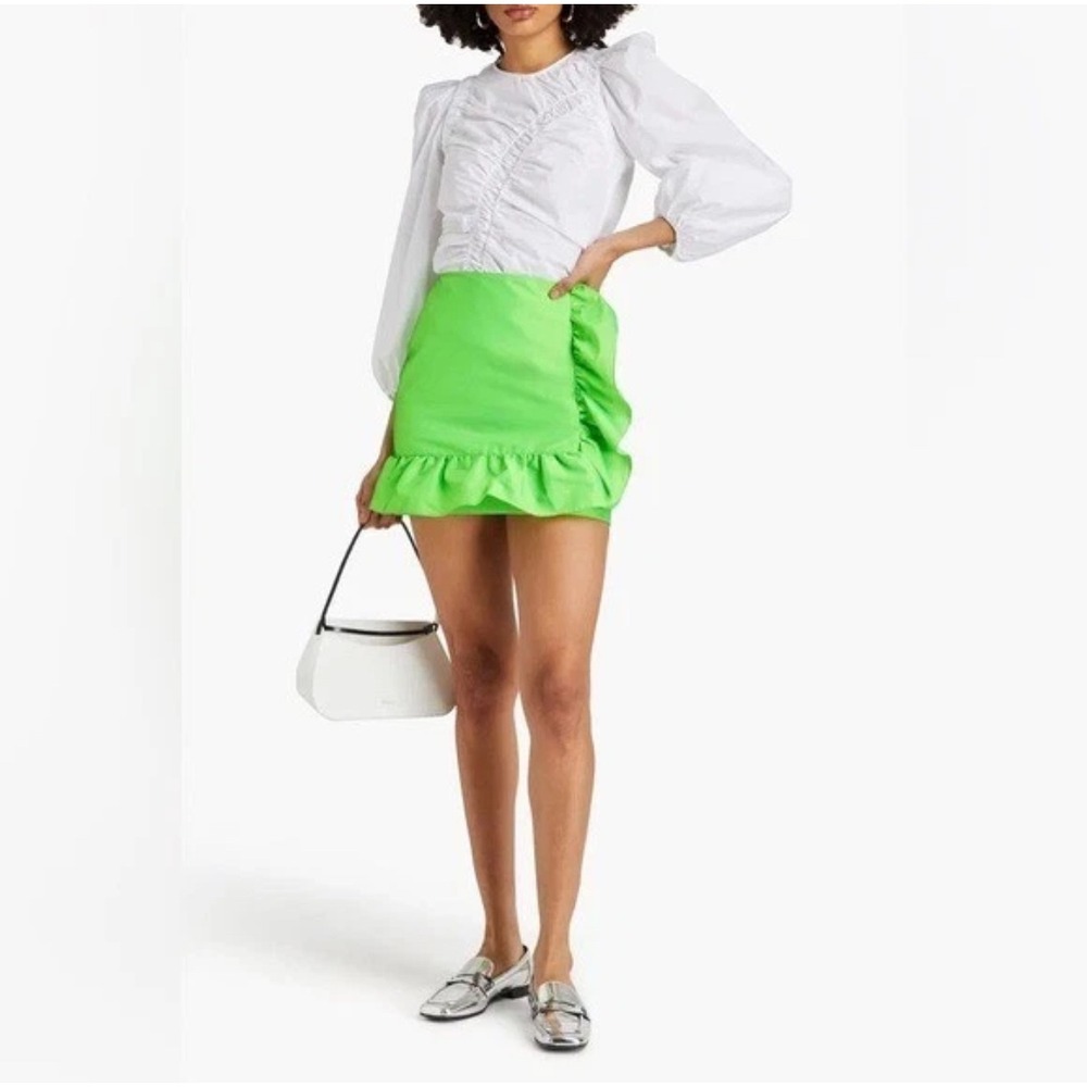 Sandro Marlene Green Ruffled Mini Skirt Vert Fluo FR 40 US 8 NWT Party Cocktail